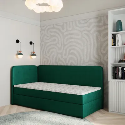 Produktbild von Masseno Boxspringbett GINA 100x200 cm Komplett-Set mit Bonell Matratze und Topper, Polsterbett mit Bettkästen -Grün, KRONOS 19