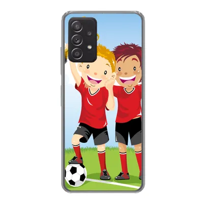 Produktbild von MuchoWow® Handyhülle Schutzhülle Hülle für Samsung galaxy a73 Eine Illustration von zwei Fußballspielern, die einen Preis gewonnen haben - Jungen - Mädchen - Kind Silikon Softcase Handy Hülle - Handyhülle
