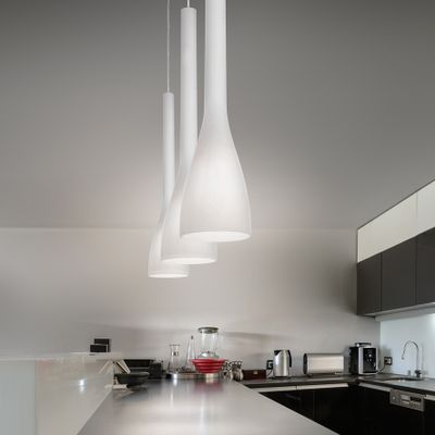 Ideal lux FLUT SP1 SMALL Pendelleuchte mit E27 Fassung Lampenschirm Weiß Kabellänge kürzbar