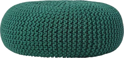 Produktbild von HOMESCAPES Großer Strickpouf 100% Baumwolle, tannengrün