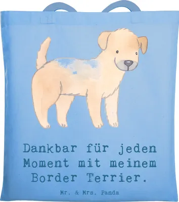 Produktbild von Mr. & Mrs. Panda Tote Bag Border Terrier Moment - Sky Blue - Geschenk, Tasche, Schultasche, Unitasche, Laptoptasche, Uni