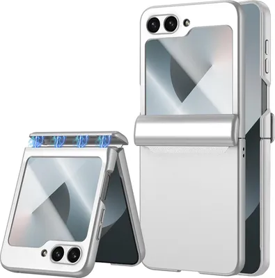 Produktbild von Hülle für Samsung Galaxy Z Flip 6 / Z Flip 7 FE Magnetische Scharnierschutz Hartes PC mit Displayschutz All-Inclusive Schutzhülle Silber