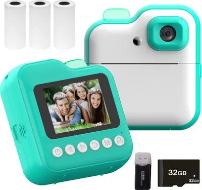 Obrázok produktu pre Detský fotoaparát, okamžitá termálna tlačiareň, 2,4" fototlačiareň, 48MP zadný fotoaparát s RGB svetlom, s 3 kotúčmi bieleho papiera na tlač + 32G pamäťová karta + čítačka kariet