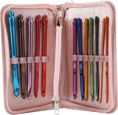 Image de set de 12 crochets, métal aluminium ergonomique avec étui pour débutants, 3-10 mm, 15 cm de long