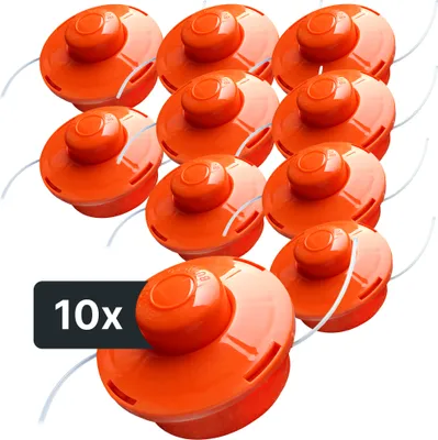 Produktbild von NEMAXX® FS1 Tap & Go Fadenkopf Tippautomatik Doppelfaden 10er-Set – Motorsense/Freischneider – M10x1,25 Linksgewinde, Schnittkreis 380 mm – Orange
