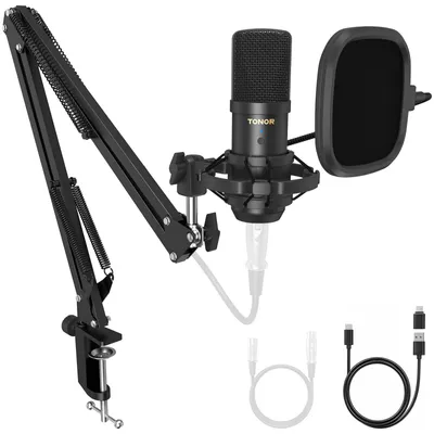 Obrázek produktu pro Profesionální USB/XLR mikrofonová sada s mikrofonním ramenem, ideální pro podcasty a streamování