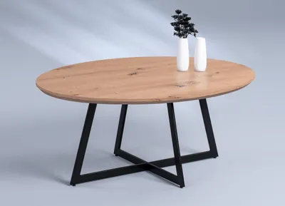 Produktbild von Moderne Kaffeetisch aus Holz mit Metallgestell