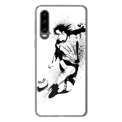 Produktbild von MuchoWow® Handyhülle Schutzhülle Hülle für Huawei P30 Eine Illustration einer Person, die einen Fußball in Richtung Tor schießt - Jungen - Junge - Kind Silikon Softcase Handy Hülle - Kartenbesitzer