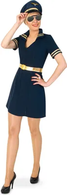 Produktbild von Pilotin Stewardess Kostüm Kleid mit Gürtel Gr. 38 Blau Karneval Fasching Party