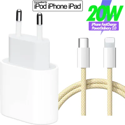 Produktbild von USB- C Adapter für iPhone 14 13 12 11 X Xs USB-C Schnellladegerät, lightning Ladekabel gelb