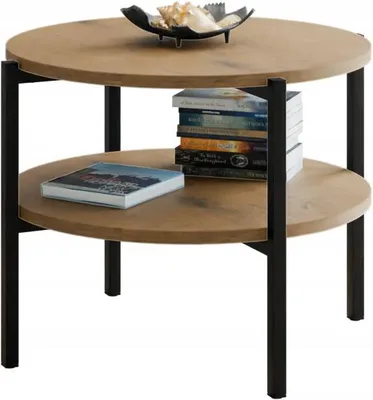 Zdjęcie produktu dla Stolik kawowy okrągły loft z półką 55x55x46 cm metalowy czarny