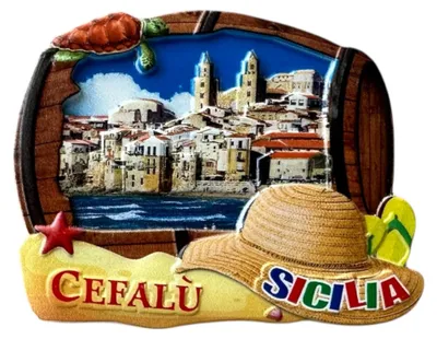 Image de Aimant - Souvenir en 3D avec vue panoramique sur la cathédrale de Cefalù, Sicile - Décoration - Multicolore
