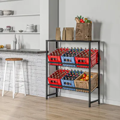 Produktbild von Getränkekistenregal 2 Ebenen, Lagerregal Stahl höhenverstellbar, Kistenständer Metallregal, Schwarz | 103x33x114 cm | bis 210 kg | 6 Kisten