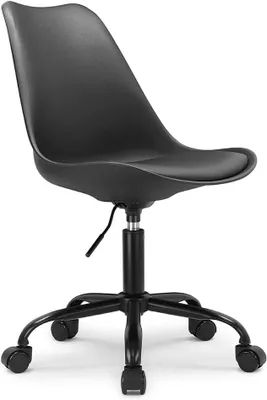 Imagen del producto de Silla de oficina negra, con altura ajustable, con ruedas, base de metal, ideal para oficina y para trabajar desde casa