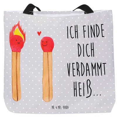 Produktbild von Mr. & Mrs. Panda Tote Bag Streichhölzer - Grau Pastell - Geschenk, Liebesbeweis, Büchertasche, Schultasche, Freundin, Laptoptasche, Tasche, Reisetasche, Liebesgeschenk