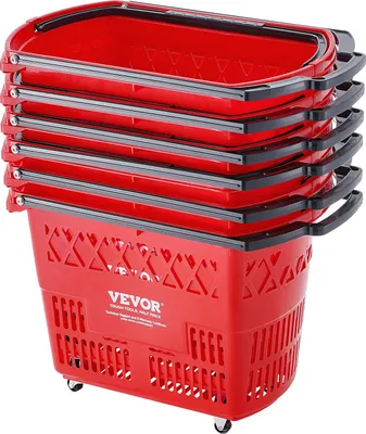 Immagine prodotto di Carrello spesa in plastica 6 pezzi 39 l manico rosso