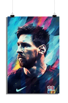 Produktbild von Lionel Messi Poster - Fußball Poster - FC Barcelona Poster - Trikot Poster - Abstrakt Poster - 51x71cm - Perfekt zum Einrahmen
