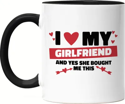 Produktbild von I Love My Girlfriend And Yes She Bought Me This Tasse Schwarz Liebespaar Liebeserklärung Herzen Verliebt Love Liebe
