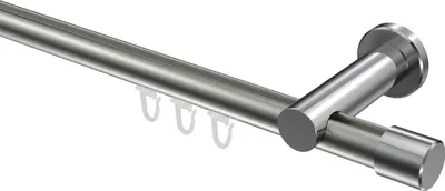 Produktbild von Interdeco Innenlaufstange / Gardinenstange mit Innenlauf Edelstahl-Optik / Chrom, Typ Platon Santo (Kappe), 20 mm Ø 1-läufig, 600 cm