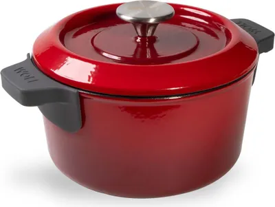 Produktbild von Woll "IRON" Topf mit Deckel, Ø 18 cm, 9 cm hoch, 1.8 Liter, Inkl. Silikongriffe, Chili Red - Induktionsgeeignet