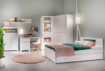 Produktbild von Jugendzimmer Komplett Set Bett 120x200 cm inkl. Bettschublade weiß NAVA-129 7-teilig