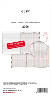 Produktbild von 2026 Güss Endlos-Monatsund Jahresübersicht 35 Pers. 23mx30cm