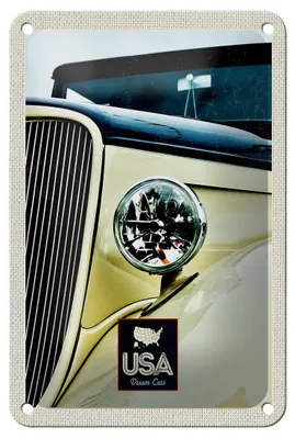 Produktbild von Blechschild Reise 12x18cm Amerika Oldtimer beige Lampe Urlaub Schild