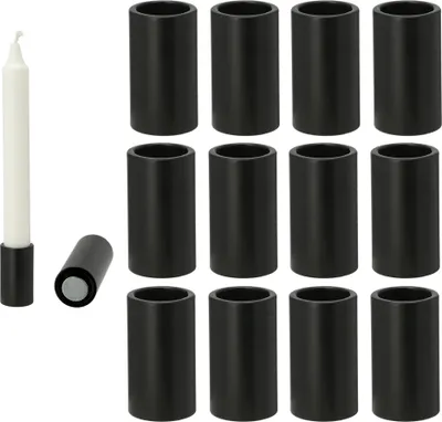 Produktbild von Novaliv 12x Stabkerzenhalter magnetisch SCHWARZ 2,8x7,5cm Weihnachten Dekotablett Kerzenständer Magnet Kerzenhalter Tafelkerzen Stabkerzen Tischdekoration Adventskranz candle holder Wohnzimmerdeko