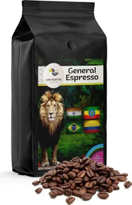 Produktbild von Los Gustos General Espresso Kaffee-Bohnen 1000 g, Ungemahlen, Kaffeebohnen für Kaffee-Vollautomat, Frisch Geröstet