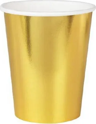 Produktbild von 6 Stück Gold Becher aus goldmetallischem Papier, 250 ml Fassungsvermögen