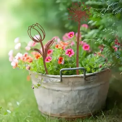Produktbild von 6 Stück Gartenstecker Rostdekoration für Rosen, Löwenzahn, Chrysanthemen auf Terrasse, Balkon oder Blumentopf