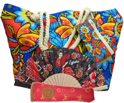 Image de Grand sac de plage avec portefeuille et éventail