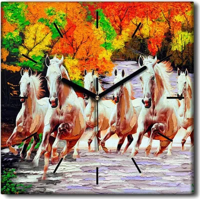Produktbild von Coloray Uhr auf Leinwand 30x30 cm Wand Uhr Dekoration Wohnzimmer Segeltuch schwarze Hände -Herbstpferdebäume