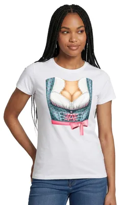 Produktbild von Spreadshirt Ersatz Dirndl Fake Dekolleté Ausschnitt   Frauen T-Shirt, XXL, Weiß