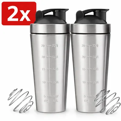Immagine prodotto di 2 shaker per proteine, 750 ml, bottiglia per proteine in acciaio inossidabile, shaker con sfera, bicchiere per frullati, shaker per proteine, shaker per fitness,