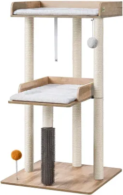 Produktbild von Ibenzoa® Katzenkratzbaum für große ausgewachsene Katzen – 111 cm Holz-Turm, 3×40 inch Kratzsäulen, waschbare 500 g Plüschkissen, Antirutsch & Anti-Kipp