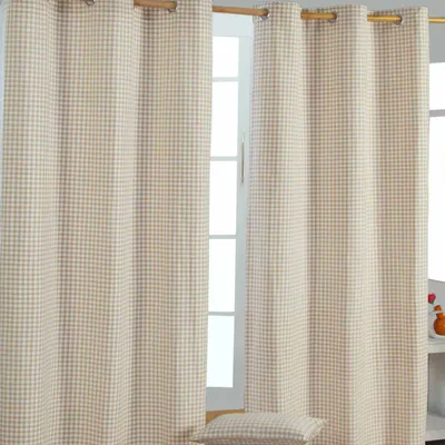 Immagine prodotto di HOMESCAPES tende con occhielli gingham beige in set da 2, 228 x 137 cm