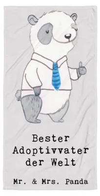 Produktbild von Mr. & Mrs. Panda Handtuch Panda Bester Adoptivvater der Welt - Grau Pastell - Geschenk, Adoptiert, Frottee-Handtuch, Strandtuch, Großes Badehandtuch, Adoptiv Vater