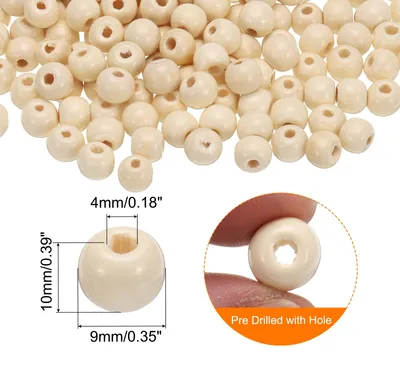 Produktbild von 600 Stk. Gro?loch-Holzperlen Haarzopfperlen, Unvollendete natš¹rliche Fassholz-Abstandshalterperlen fš¹r Handwerk Haar DIY Makramee Schmuckherstellung, Wei? (10 x 9mm, 4mm Loch)