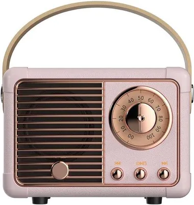 Zdjęcie produktu dla Przenośny głośnik Bluetooth, bezprzewodowy, z wyraźnym dźwiękiem stereo, głębokim basem, w stylu vintage, idealny dla dziewcząt (różowy).