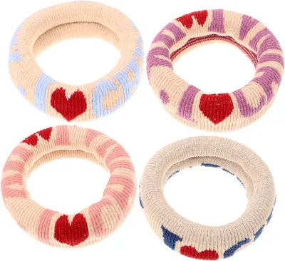 Produktbild von 4 Haaraccessoires für Mädchen: elastische Haargummis mit Herzmuster für stilvolle Frauen