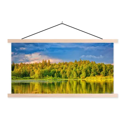 Produktbild von MuchoWow® Textilposter Wasser - Natur - Wald 60x30 cm mit holzfarbenen Rahmen - Dekoration