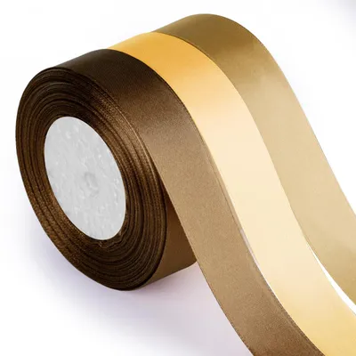 Produktbild von Set mit 3 Satinbändern in Braun, Gold und Creme für Dekoration und Geschenkverpackung