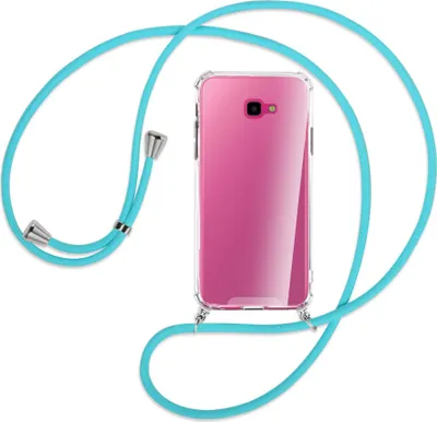 Produktbild von Handykette Backcover-Schutzhülle mit Band (Metall silberfarben) für Samsung Galaxy J4 Plus - türkis