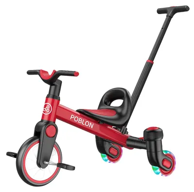 Image de Tricycle pour enfants, roues lumineuses, siège réglable, rouge