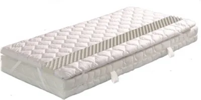A white mattress topper with a textured surface is shown on a white background.