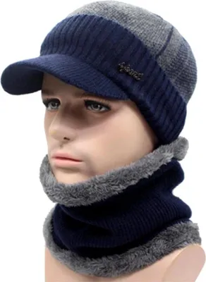 Immagine prodotto di Set invernale da uomo - berretto da baseball e tunnel da camino, blu scuro, fibra acrilica, taglia universale