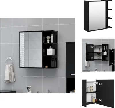 Produktbild von vidaXL Bad-Spiegelschrank Schwarz 62,5x20,5x64 cm Holzwerkstoff -  Badezimmerwaschtische
