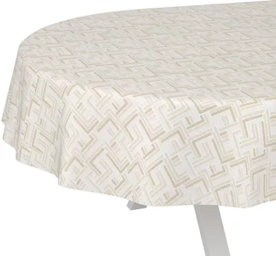 Produktbild von Tischdecke Geometrie Moderna Beige Oval 200x140cm Schnittkante Wachstuch abwaschbar