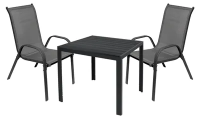Gartengarnitur Sitzgarnitur 3-teilig 90x90cm Polywood Anthrazit / Schwarz